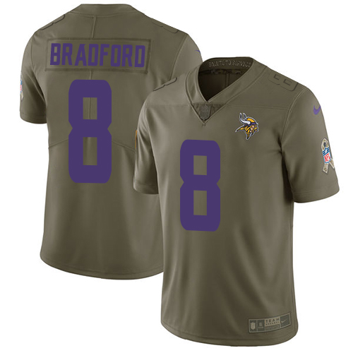 Nike Vikings #8 Sam Bradford Olive Men's Stitched NFL Limited Salute to Service Jersey